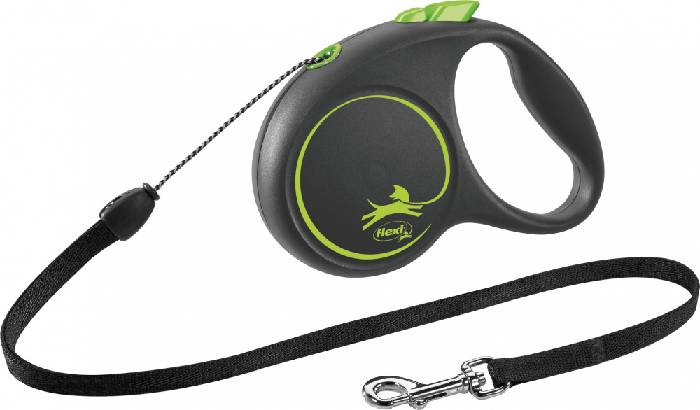 Lesa Flexi Black Design, Snur, S: 5m/12kg, Green, 12254