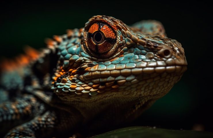 Green gecko staring, portrait in nature generated by AI