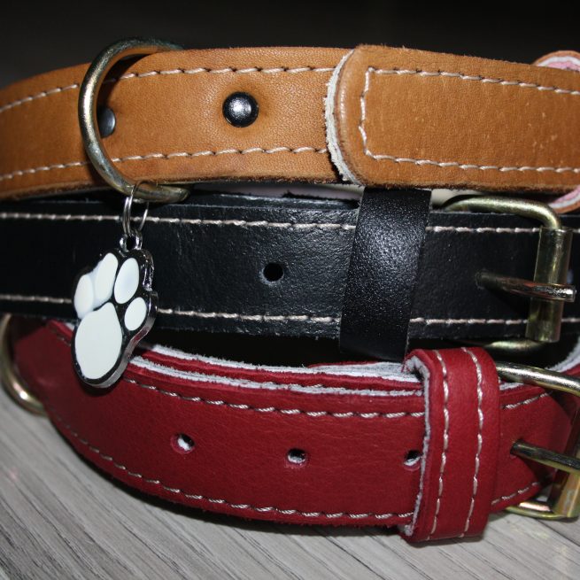 Zgardă din piele naturală maro 35x1.5cm