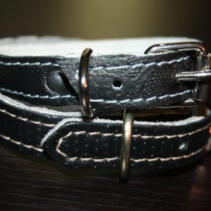 Zgardă din piele naturală neagră 35x1.5cm