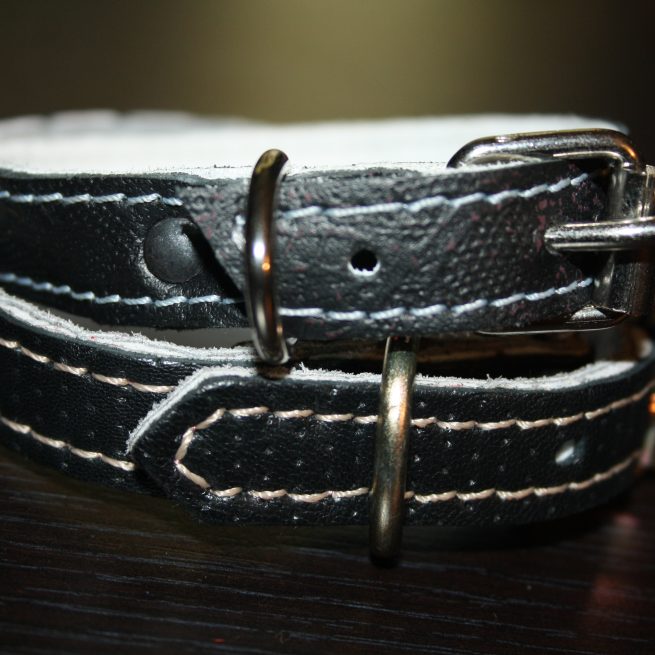 Zgardă din piele naturală neagră 35x1.5cm