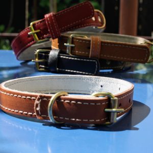 Zgardă din piele naturală maro 45x2cm