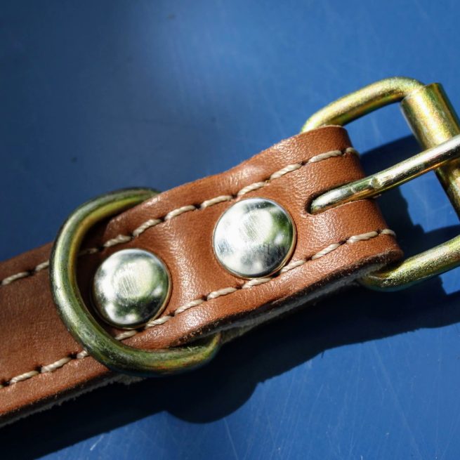 Zgardă din piele naturală maro 45x2cm