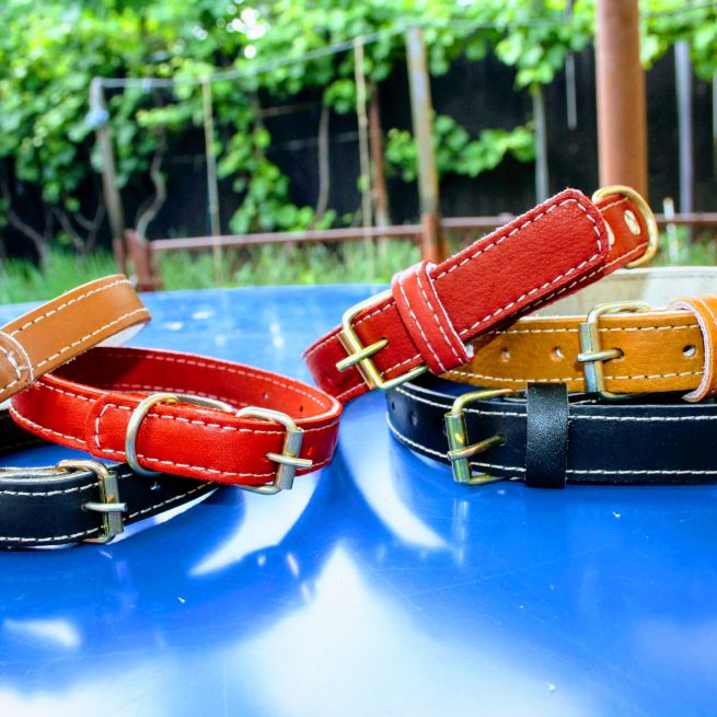 Zgardă din piele naturală maro 45x2cm