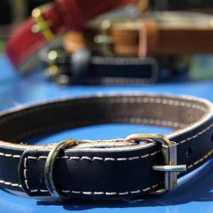 Zgardă din piele naturala neagră 45x2cm