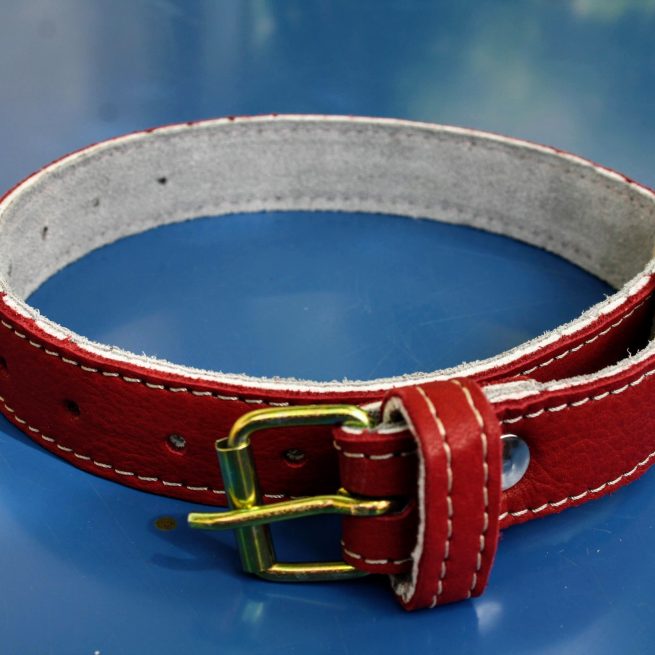 Zgardă din piele naturală roșie 60x3cm