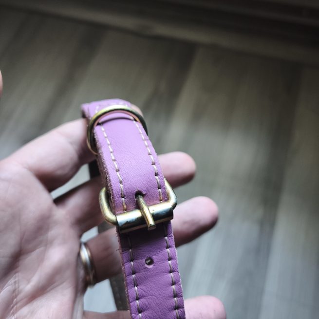 Zgardă din piele naturală roz 45x2cm