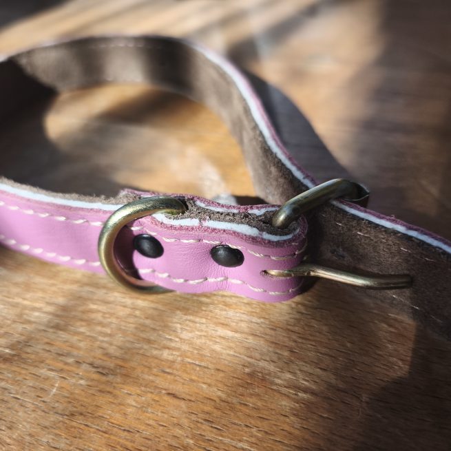 Zgardă din piele naturală roz 45x2cm